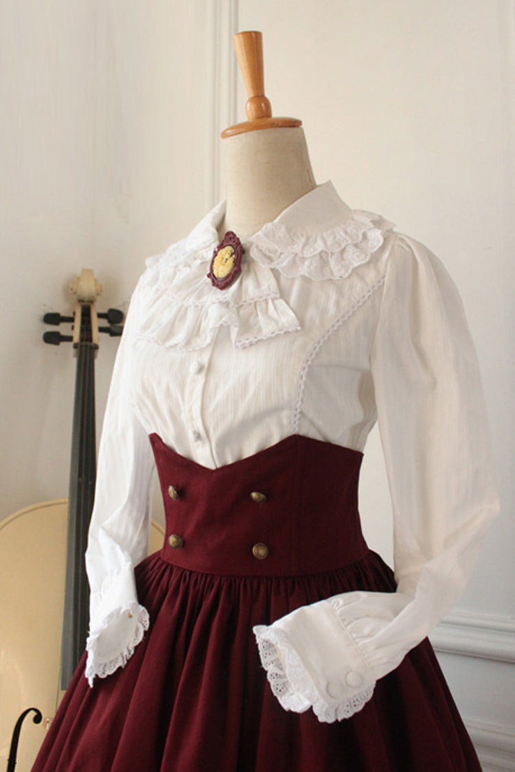 Gothic Lolita Skirt Dress with Fishbone Corset and High Waist in Wine - DarkAcademia