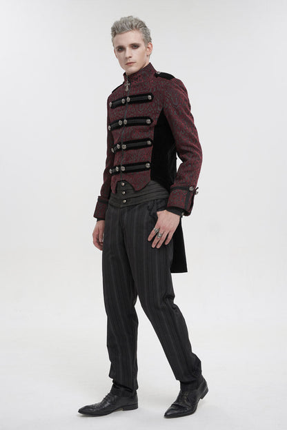 Crimson Vintage Gothic Jacket with Silk Collar and Cross Zipper