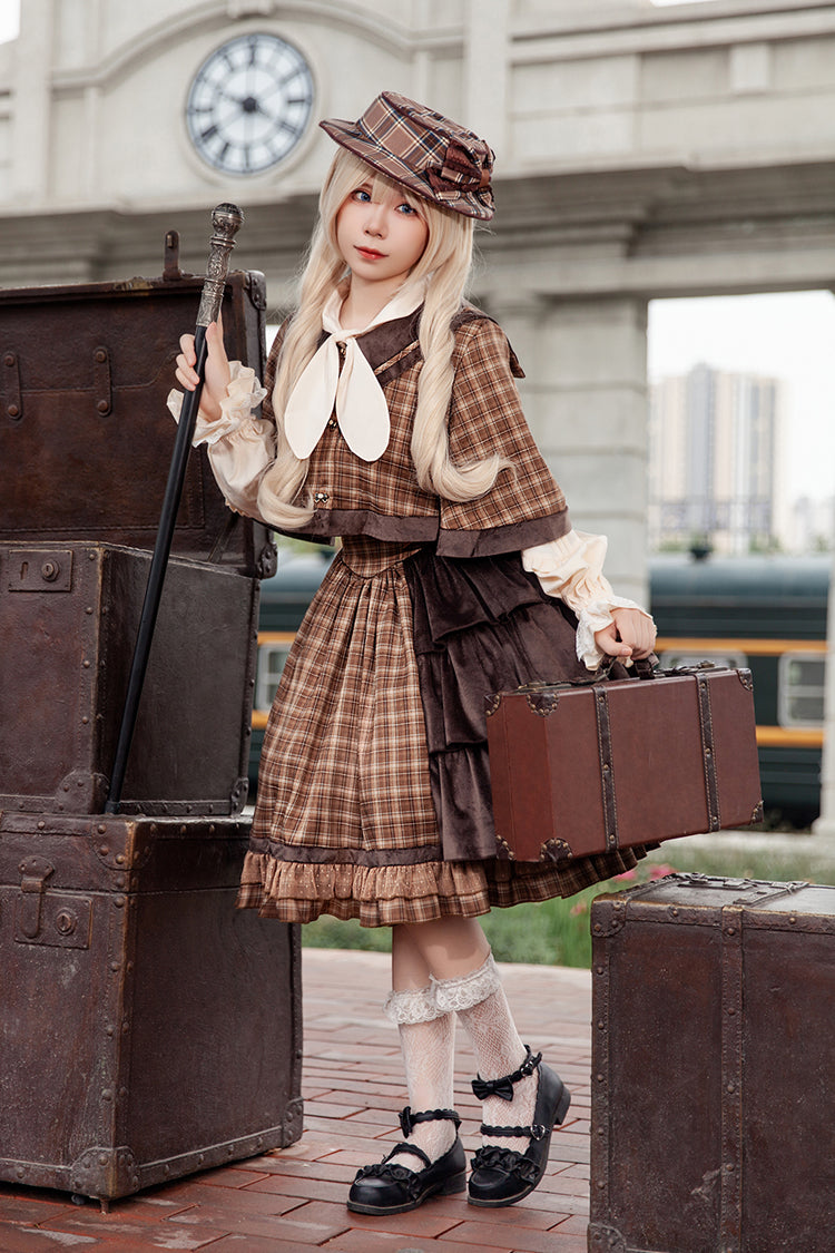 Morning Tune High Waist Asymmetric Ruffle Print Lolita Strap Dress