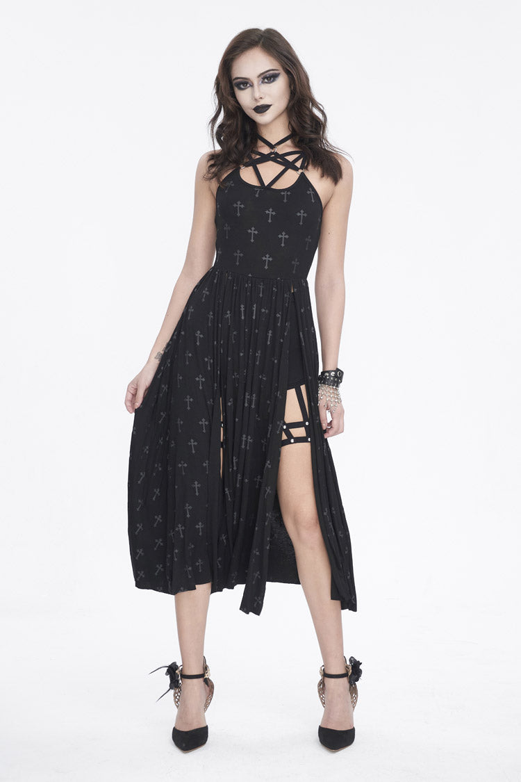 Strappy Split Dark Gothic Dress for Women - Punk Style