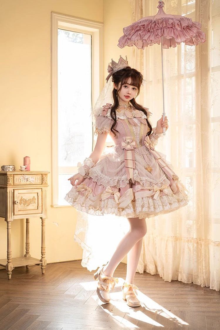Blush Short-Sleeve Multi-Tier Ruffle Bow Lace Dress (2 Versions) - Girls' Day
