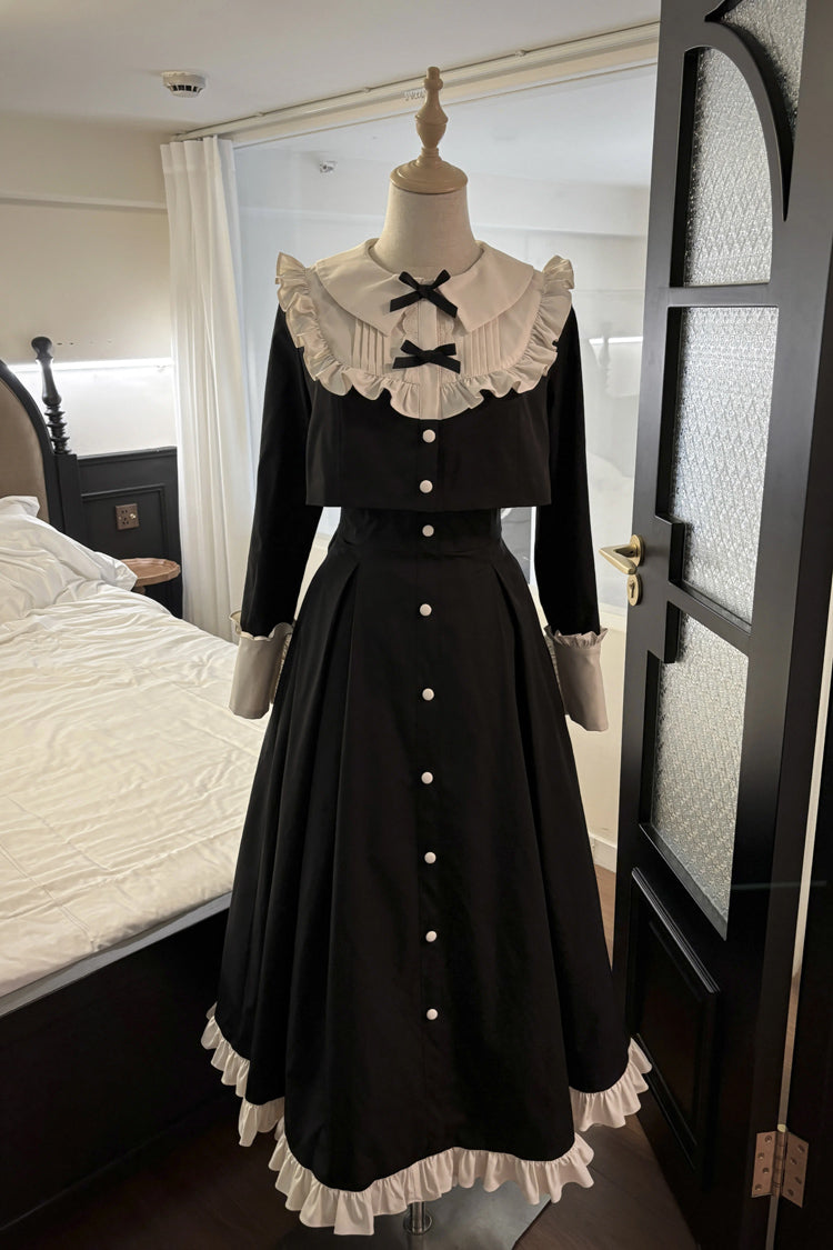 Vintage Elegant Lolita Two-Piece - Bowknot Ruffled Dress