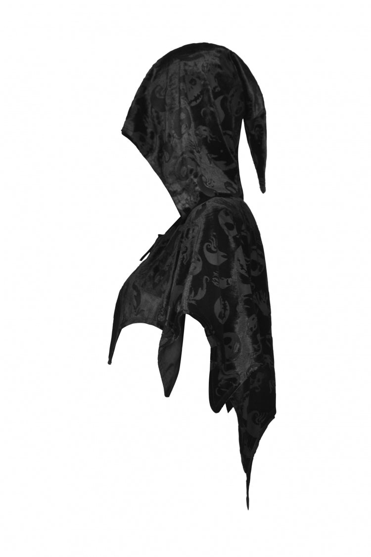 Velvet Hooded Cape with Skull Lace-Up Front