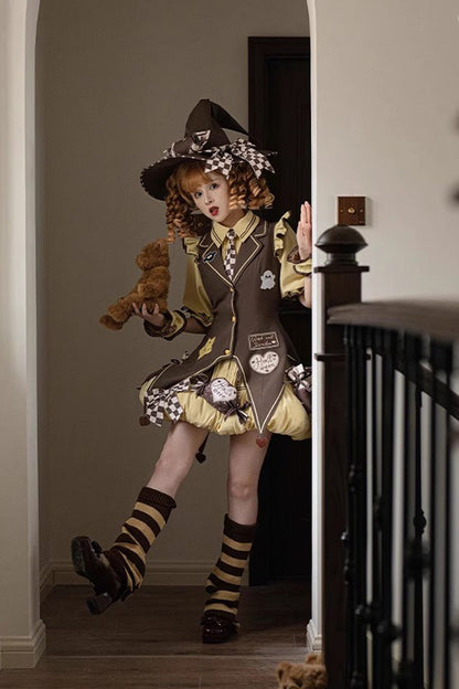 Witch and Paradise Halloween Lolita Dress Set with Ruffle Bow - Short Sleeves