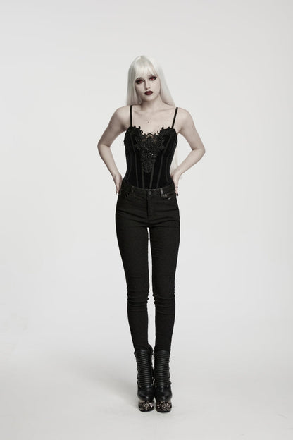 Women's Gothic Cool Cosplay Pants in Slim Fit Black Jacquard