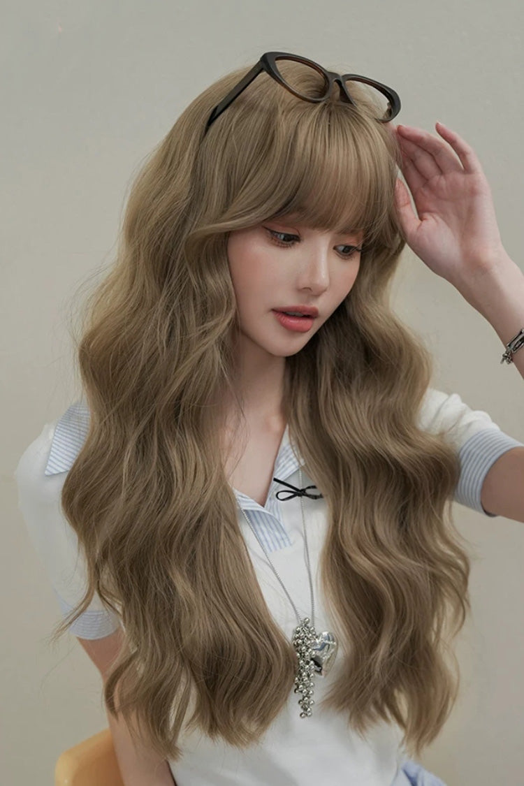 Brown Milk Tea Korean Fluffy Face-Framing Wavy Lolita Wig