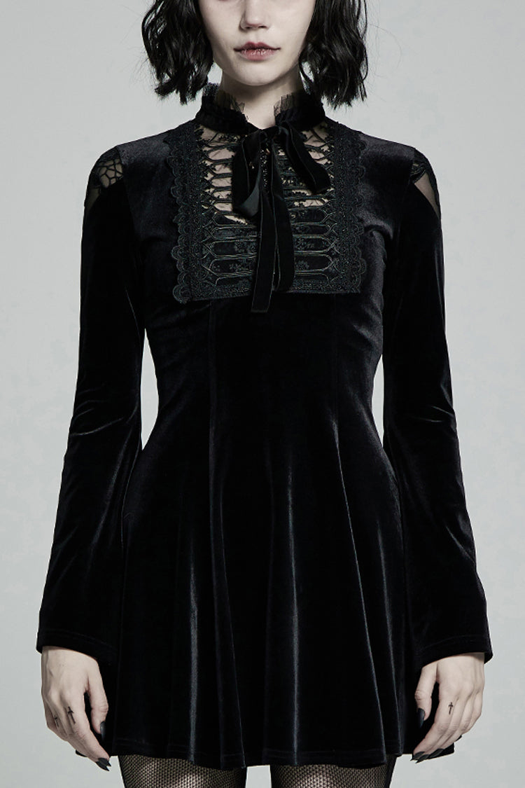 Ebony Flared-Sleeve Sheer Lace-Up Gothic Dress