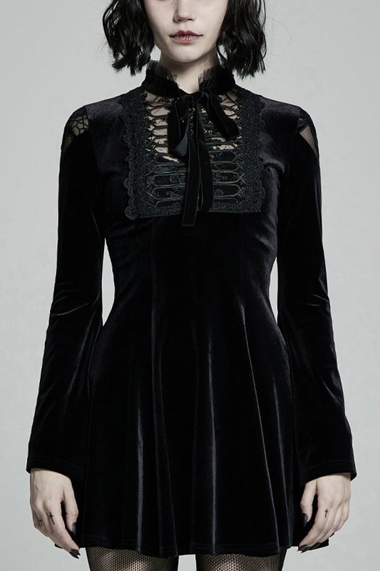 Ebony Flared-Sleeve Sheer Lace-Up Gothic Dress