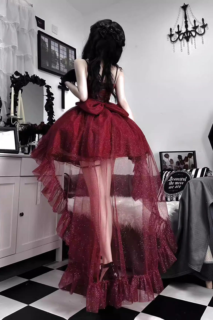 Crimson Gorgeous Lolita JSK Dress with Shiny Bow and Train