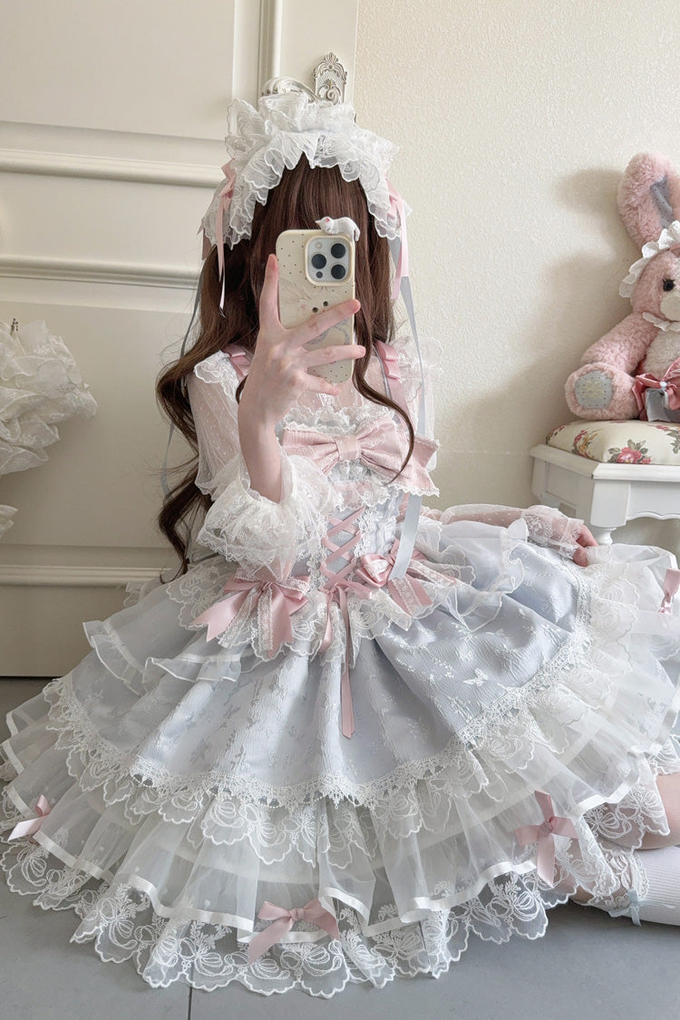 Fleishi Island Sleeveless Ruffle Bow Slim Ballet Lolita JSK