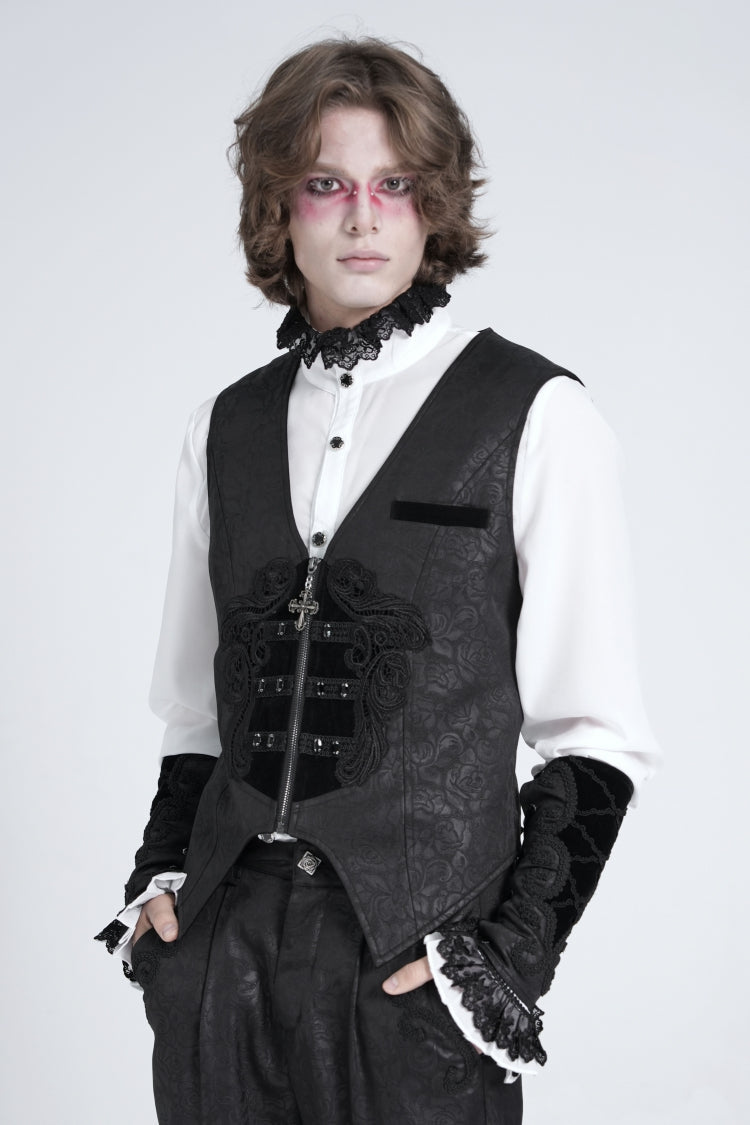 No-Sleeve Floral Stitched Velvet Men's Gothic Waistcoat