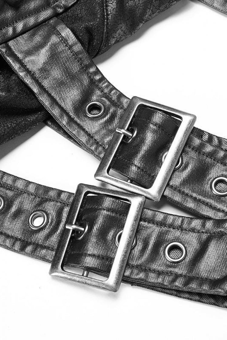 Steampunk Single-Arm Jacket with Rivet Buckle and Stand Collar in Two Tones - IndustrialChic