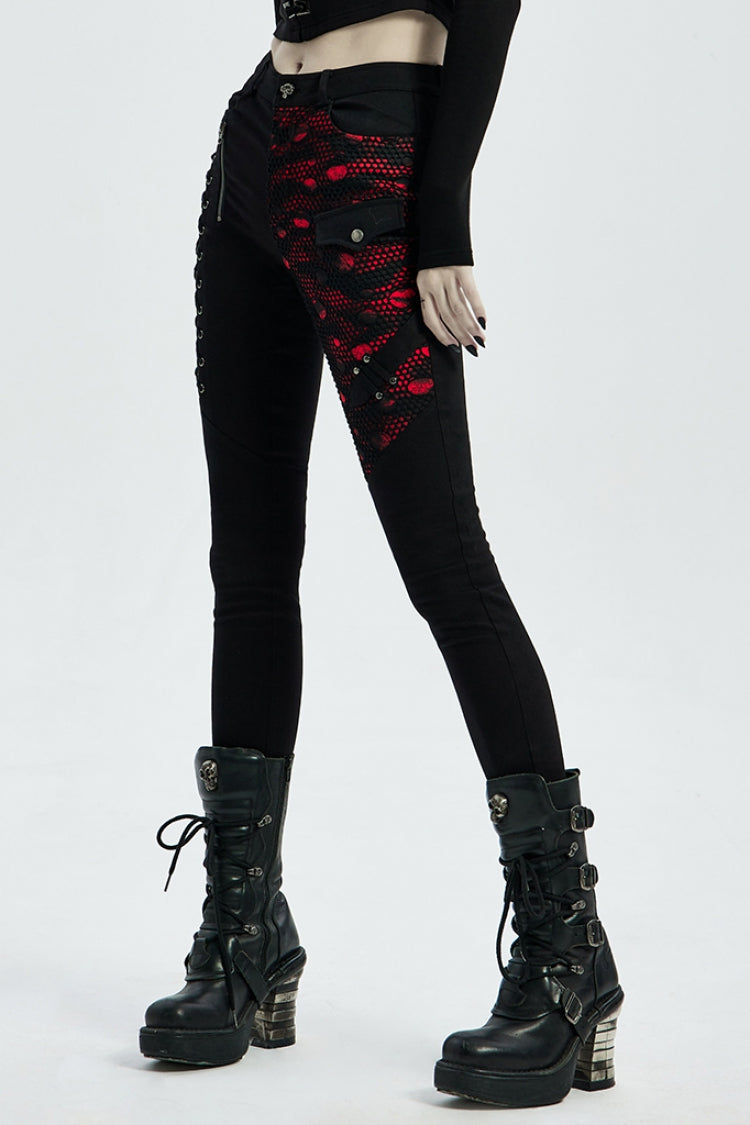 Lace-Up Stitching Drawstring Steampunk Skinny Jeans for Women - Two Shades