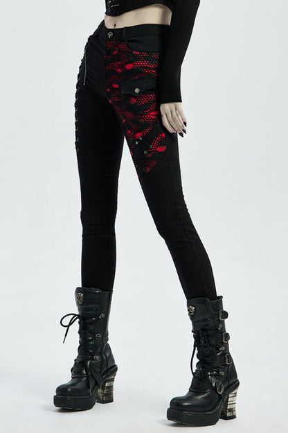 Lace-Up Stitching Drawstring Steampunk Skinny Jeans for Women - Two Shades