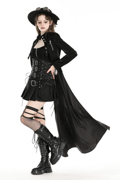 Ebony Long-Sleeve Lace-Up High-Low Faux Leather Gothic Jacket