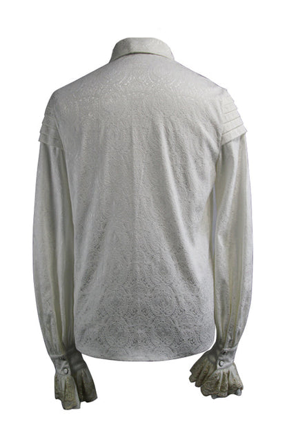 Gothic Men's Blouse with Embroidered Ruffled Sleeves & Jacquard Detail, Cream