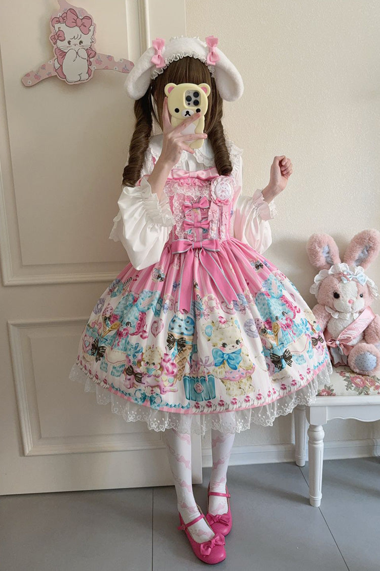 Blush Bear Print Ruffle Bow Lace Princess JSK - Floral Whisper