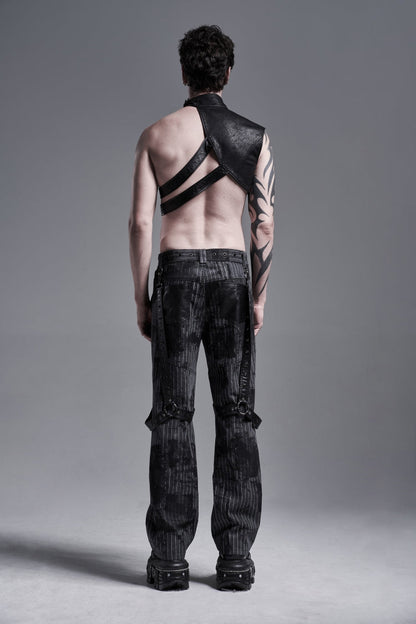 Men's Black Gothic Shoulder Harness, Asymmetric with Studs and Chains