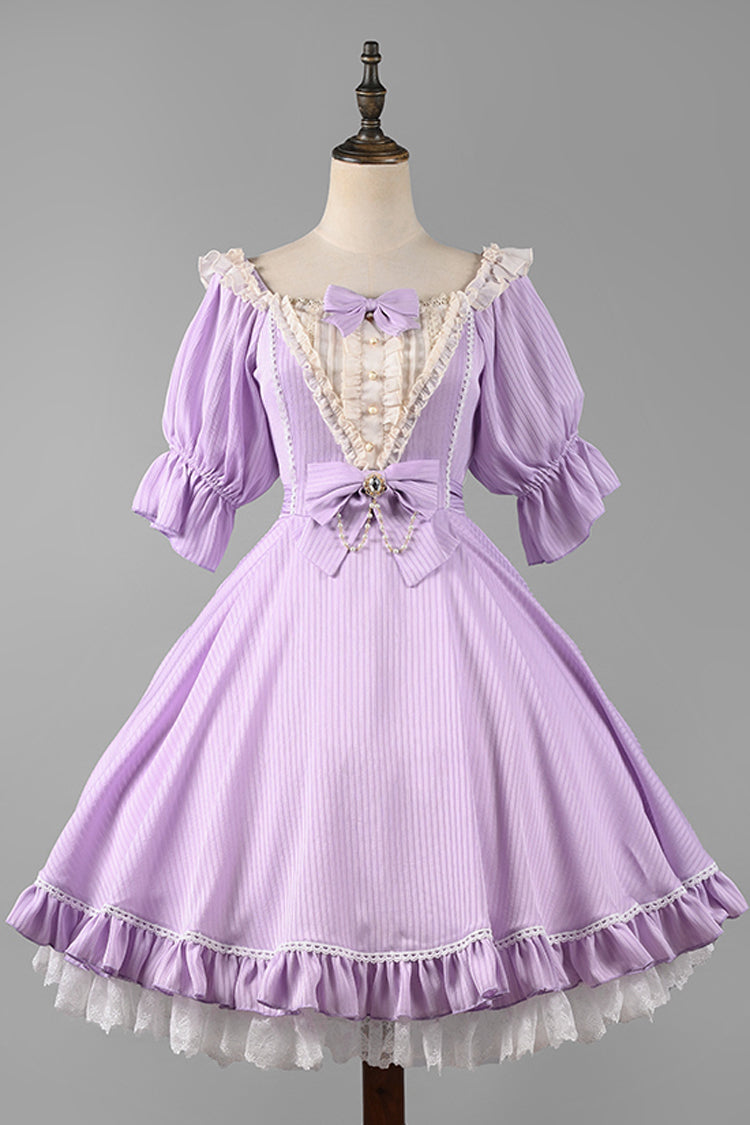 Midsummer Galaxy Solid Short Sleeve Ruffled Bow Lolita OP Dress