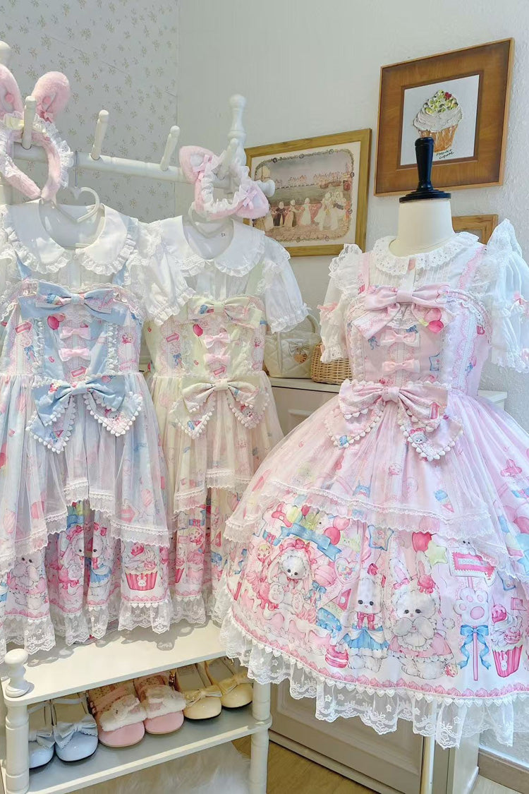 Blush Printed Bow Lace Sweet JSK with Rabbit Cake