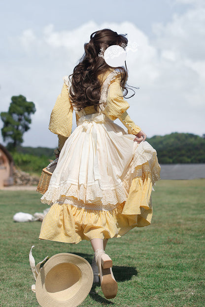 Long Sleeve Floral Ruffle Lace-Up Elegant Lolita Dress