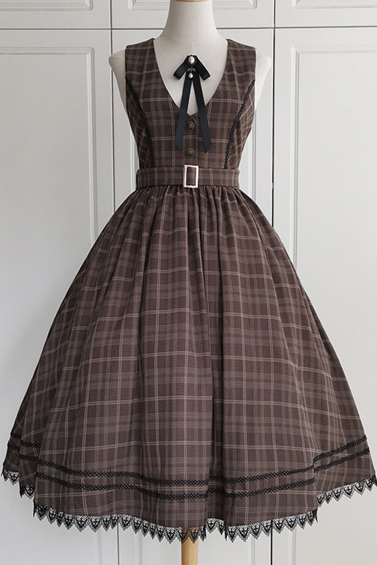Poem of Greina High Waisted V Collar Lolita JSK Dress - Elegant Print