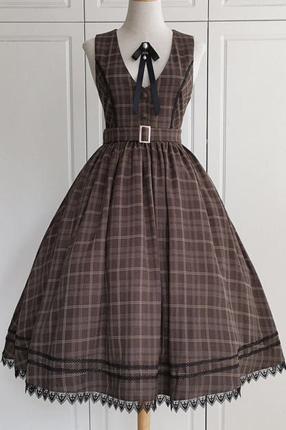 Poem of Greina High Waisted V Collar Lolita JSK Dress - Elegant Print