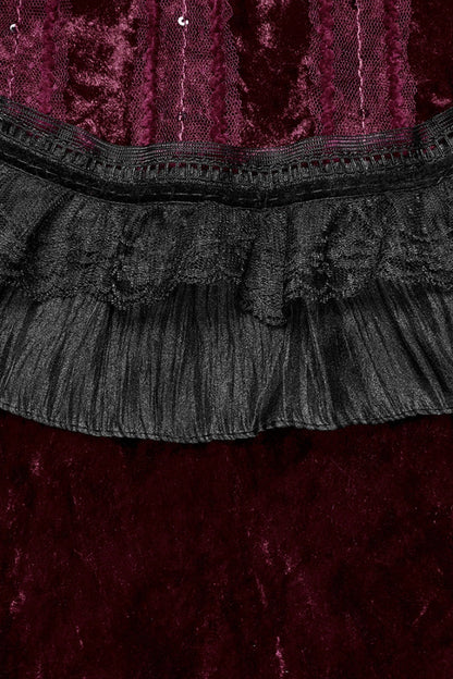 Crimson Sleeveless Gothic Cape with Ruffled Lace Trim