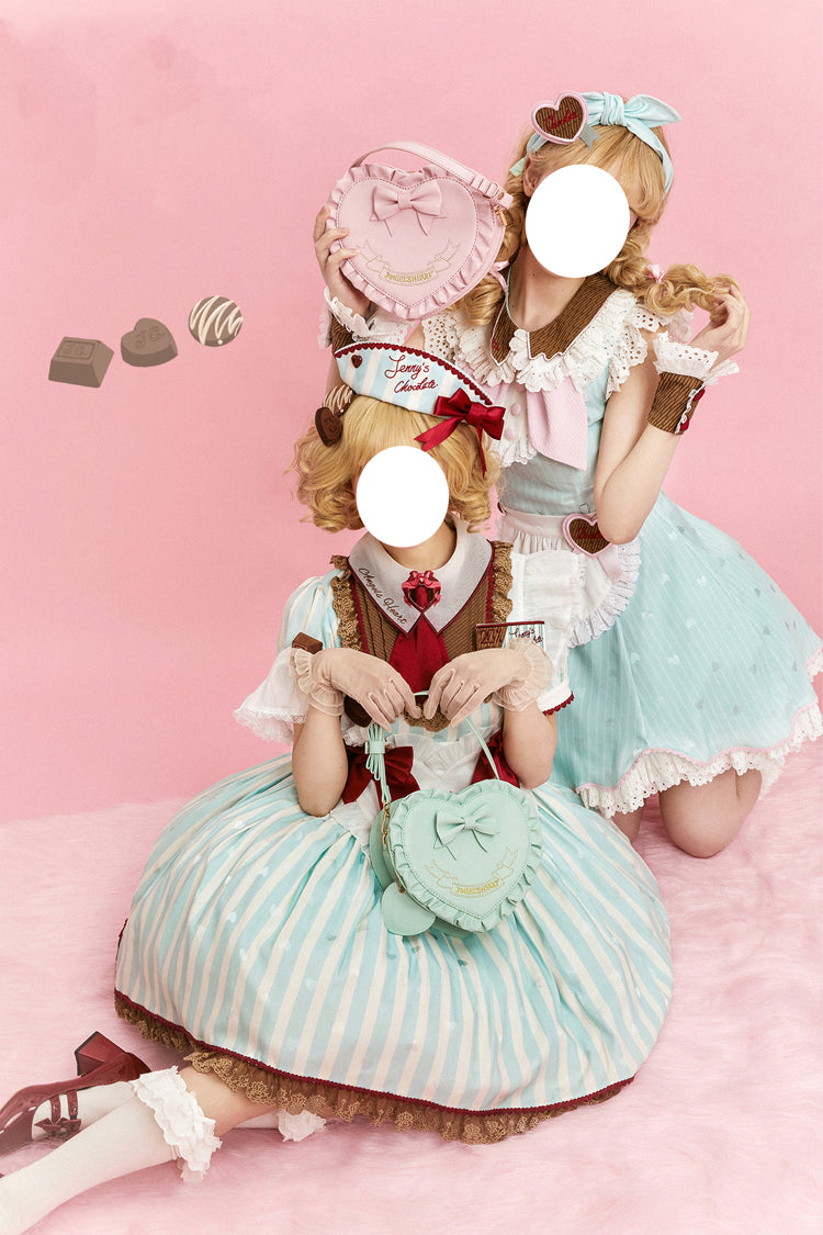 Emerald Jenny's Chocolate Striped Ruffle Bow Short-Sleeve Dress