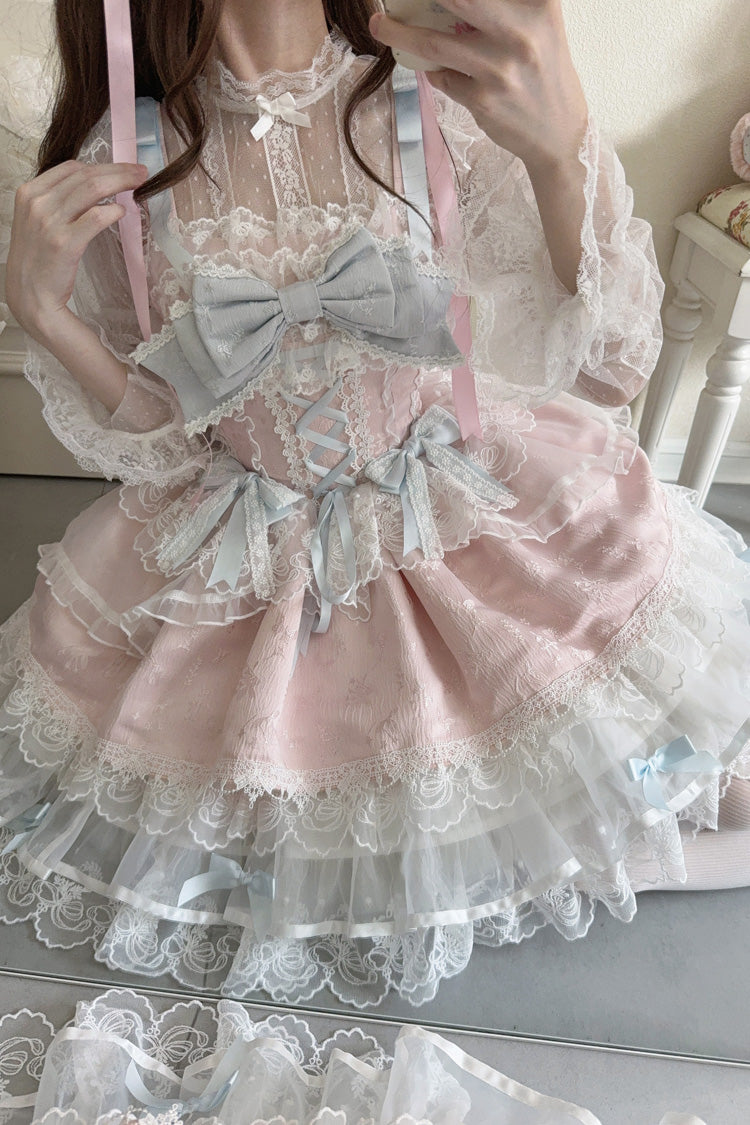 Blush Sleeveless Bow Lace Ballet JSK with Ruffles