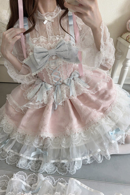 Blush Sleeveless Bow Lace Ballet JSK with Ruffles