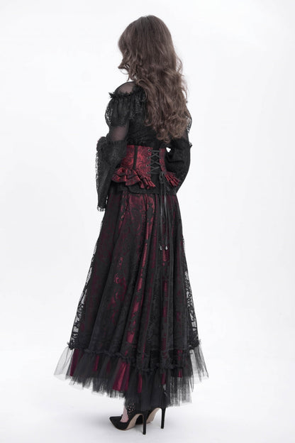 Crimson & Charcoal Spliced Lace Laced Slim Zippered Goth Palace Corset