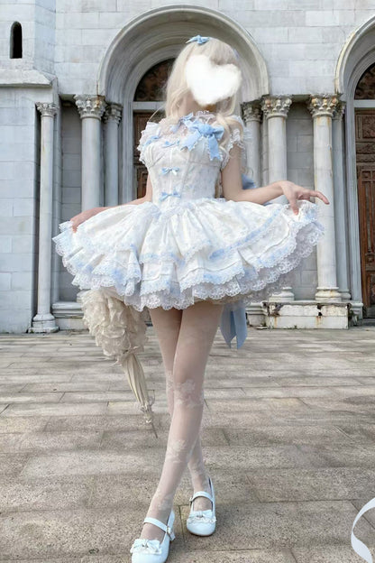 First Love Rose Print Ruffle Bow Lace Sweet Lolita JSK Set