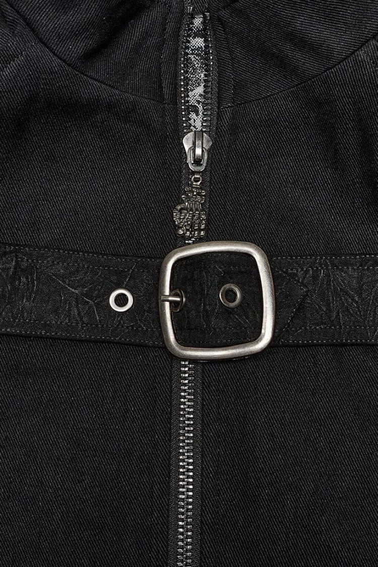 Men's Steampunk Black Vest, Sleeveless with Stitching and Buckle Details