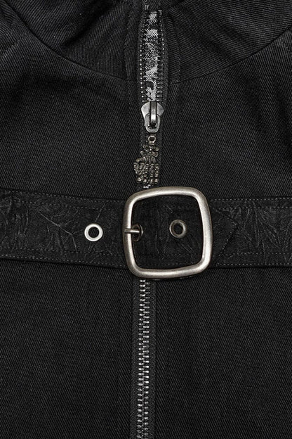 Men's Steampunk Black Vest, Sleeveless with Stitching and Buckle Details