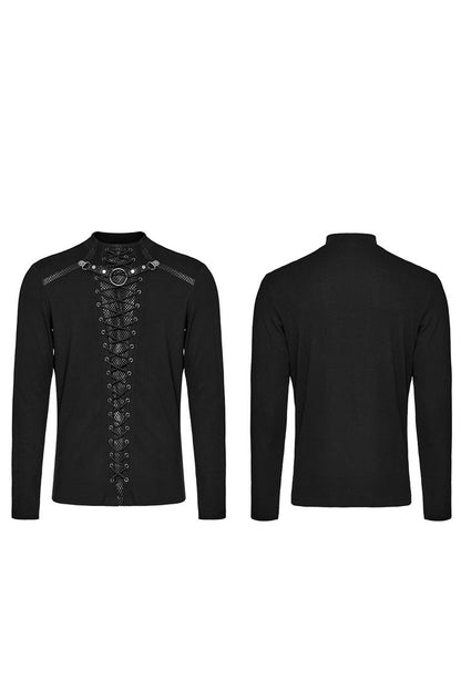 Ebony Long-Sleeve Lace-Up Ripped Men's Punk Blouse