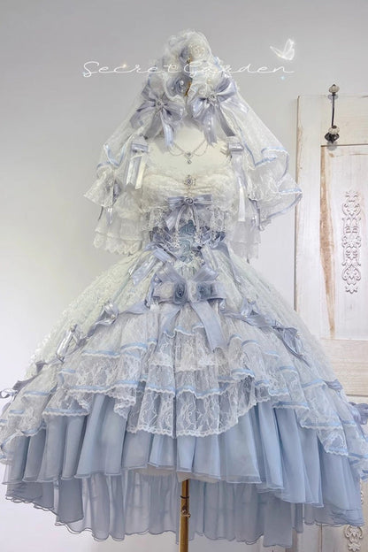 Azure Diane Rose Short Sleeve Multi-Layered Jacquard Ruffle Hanayome Cardigan Bow Lace Sweet Lolita Gown