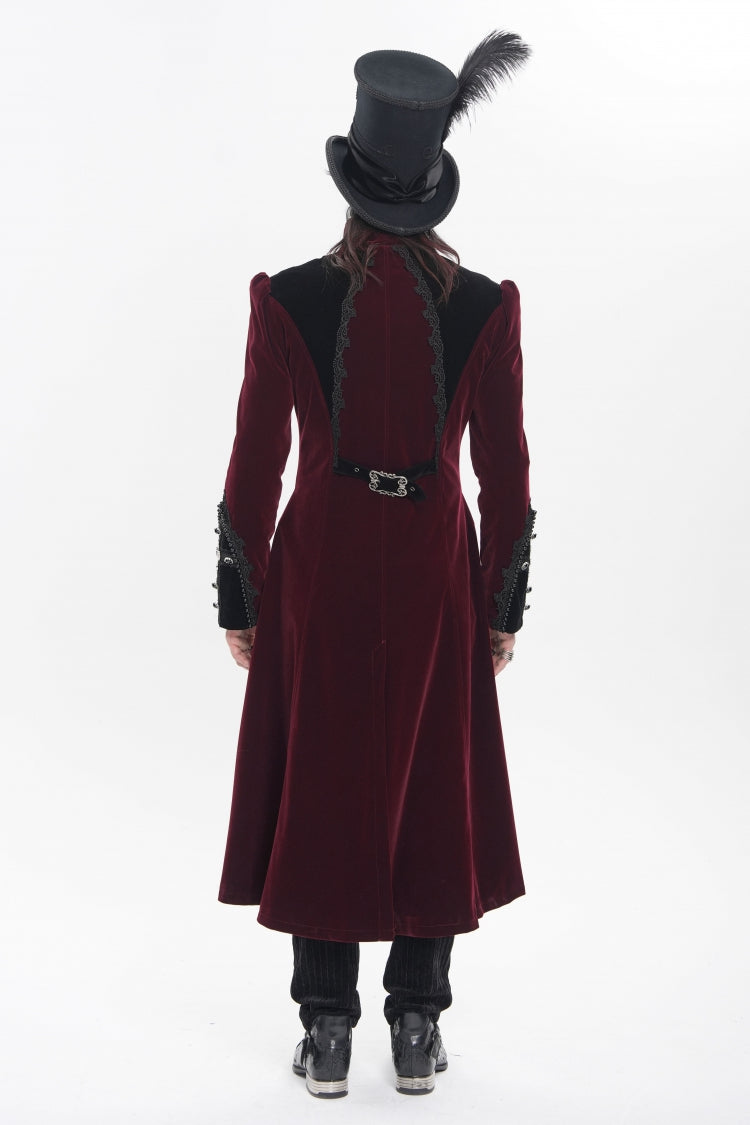 Crimson High-Neck Gothic Palace Jacket with Color Block and Embroidery