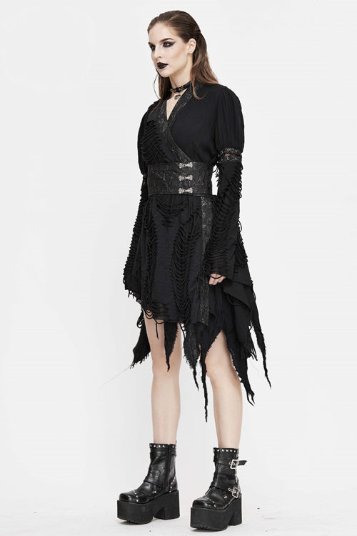 Raven Mesh Wrap Dress with Belted Waist