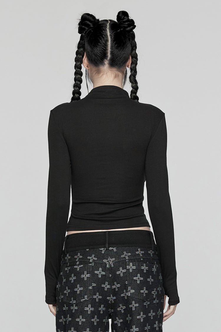 Ebony Long-Sleeve Lace-Up Sheer Punk Blouse