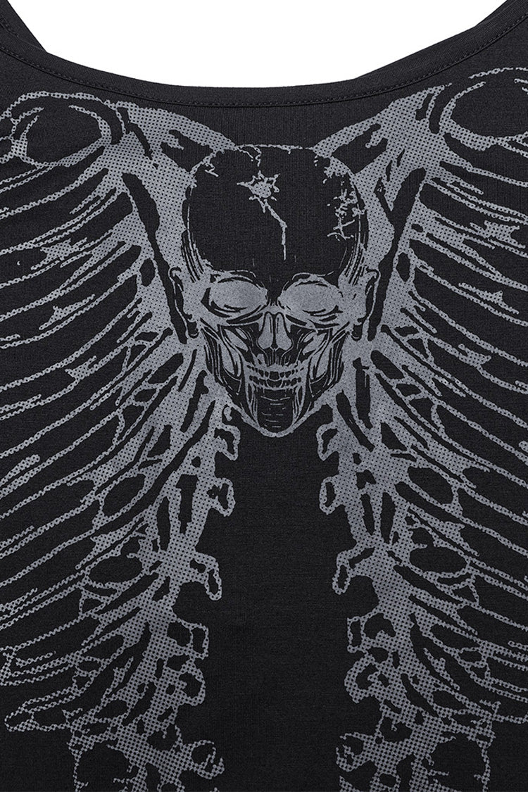 Dark Skeleton-Print Long-Sleeve Top for Women