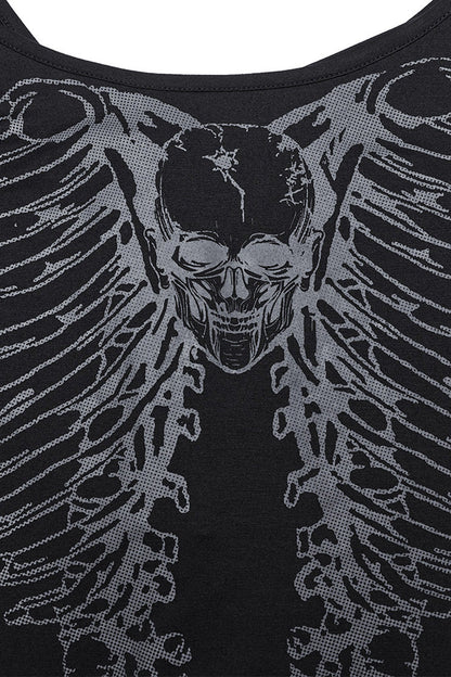 Dark Skeleton-Print Long-Sleeve Top for Women