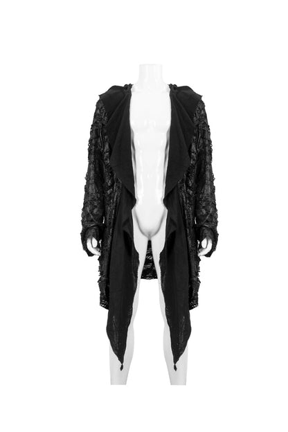 Punk Jacket for Men with Black Irregular Sharp Corner Hem and Knitted Stitching