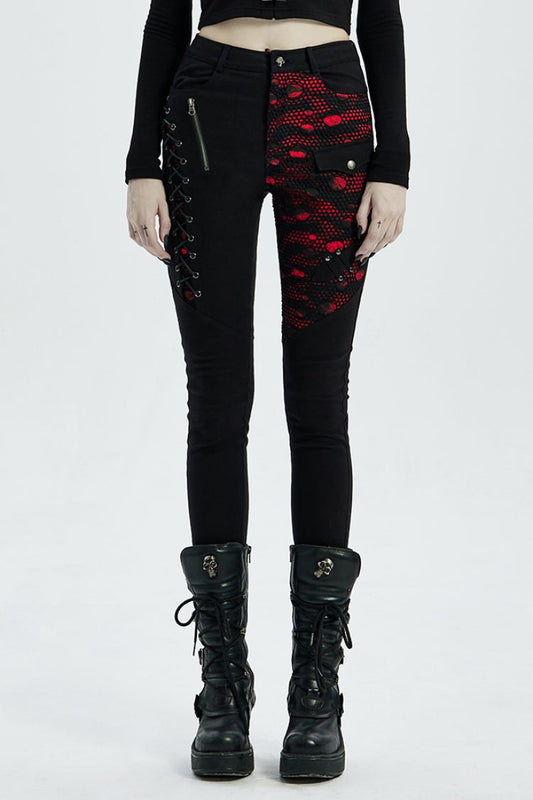 Lace-Up Stitching Drawstring Steampunk Skinny Jeans for Women - Two Shades