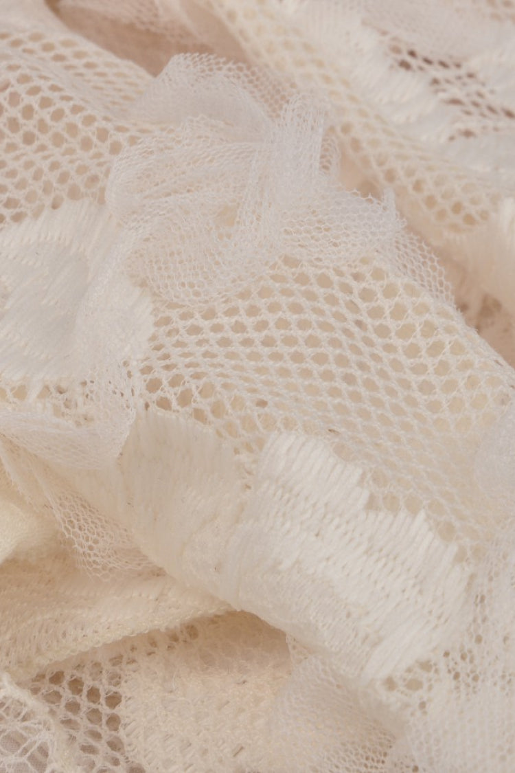 Steampunk Vintage Women's Dress with Irregular Ruffled Lace Layers, Cream