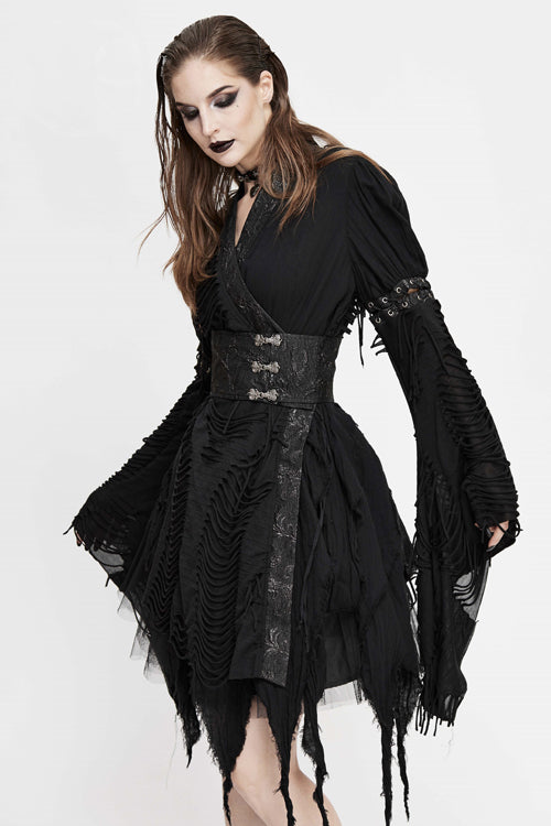 Raven Mesh Wrap Dress with Belted Waist