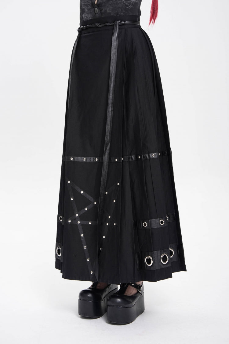 Women's Punk Skirt with Eyelets, Rivets and Pentacle Horse-Face Motif