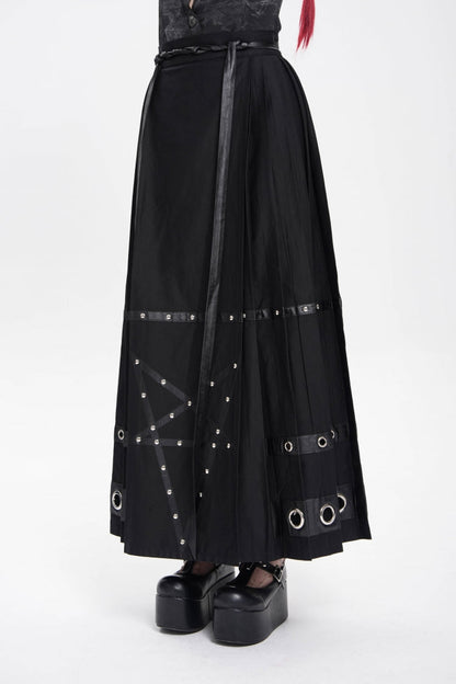 Women's Punk Skirt with Eyelets, Rivets and Pentacle Horse-Face Motif