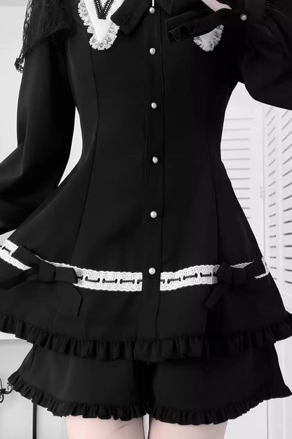 Jirai Kei Bow Dress with Shorts - Gothic Ruffled Style