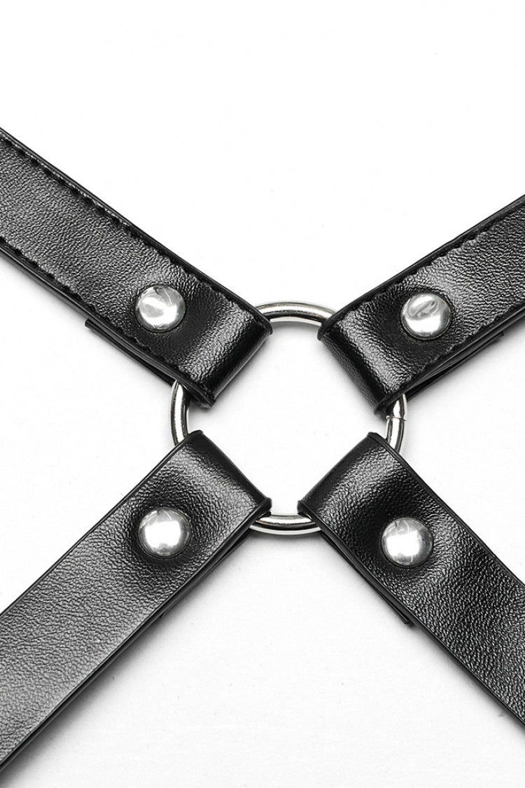 Steampunk PU Leather Harness with Metal Ring Buckles